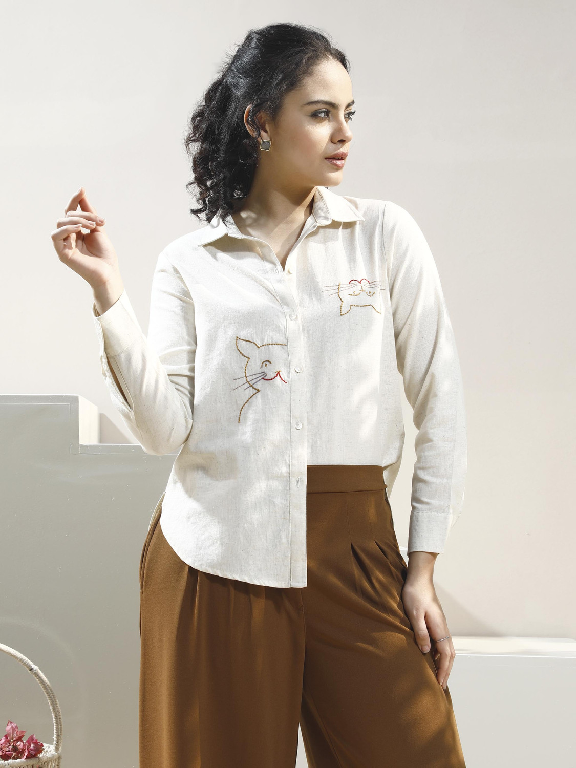 Image of ATHENA Women Solid Casual Beige Shirt