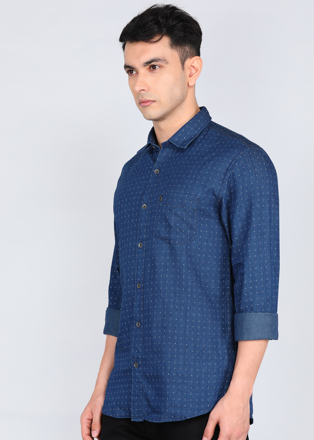 Image of PETER ENGLAND Men Printed Formal Blue Shirt