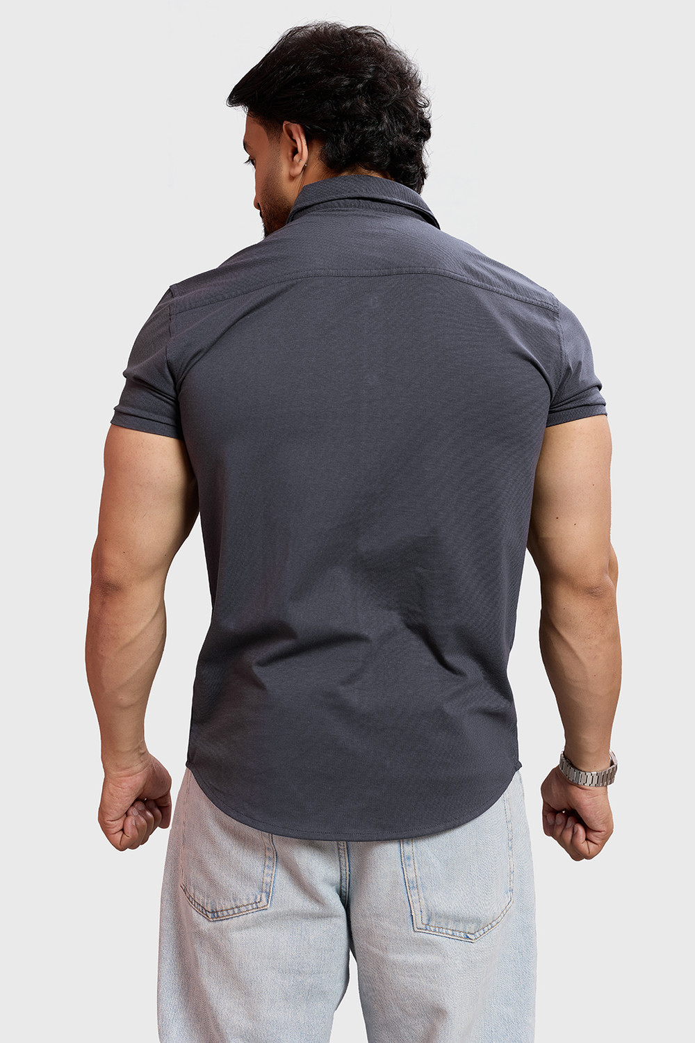 Image of FUAARK Men Self Design Casual Grey Shirt