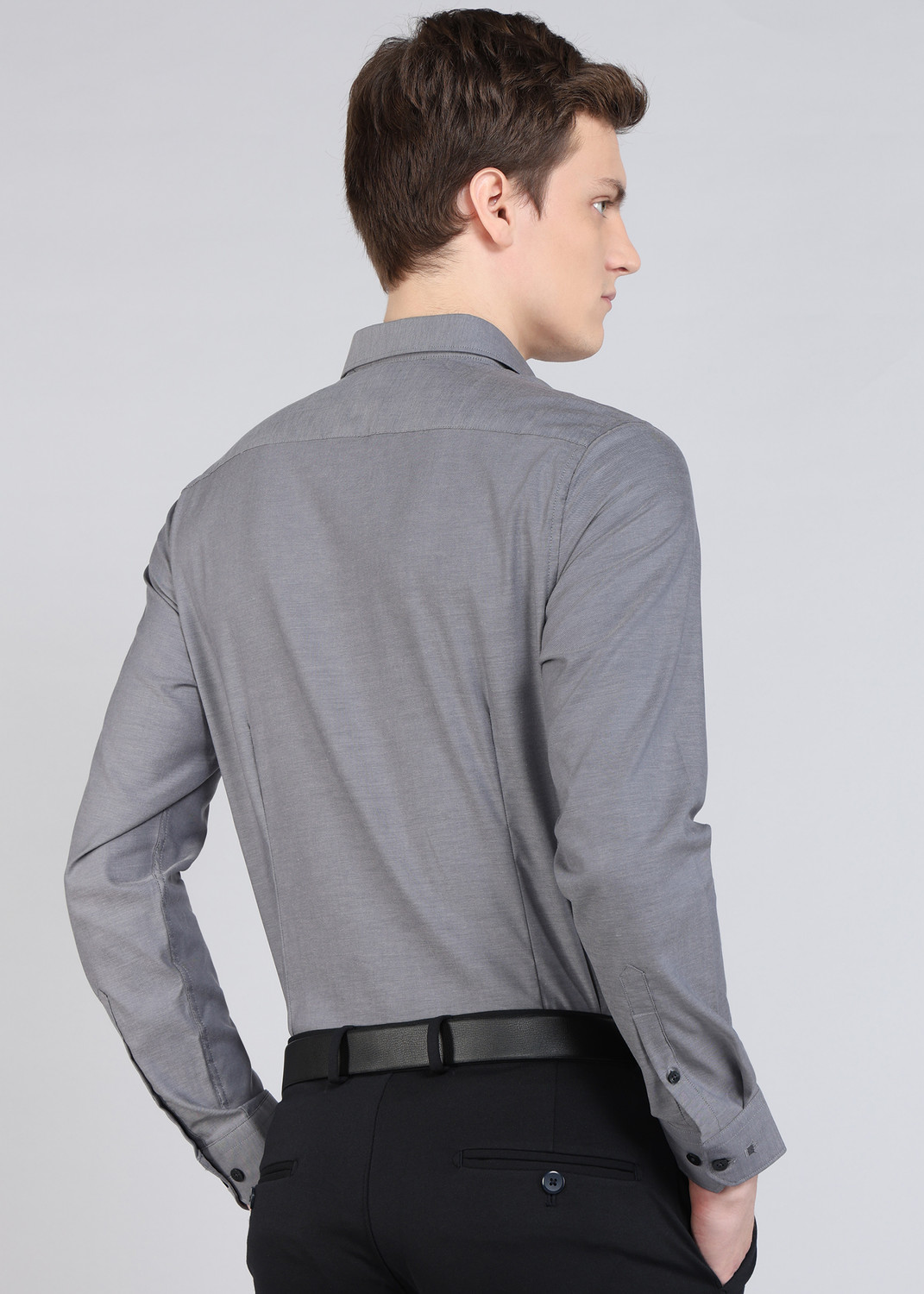 Image of LOUIS PHILIPPE Men Solid Formal Grey Shirt