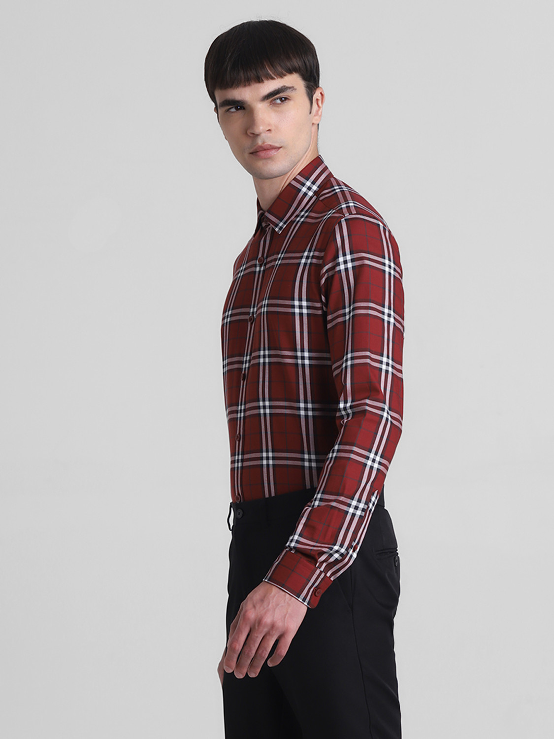 Image of JACK & JONES Men Checkered Formal Red Shirt
