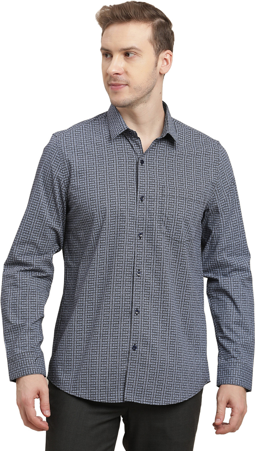 Image of TURTLE Men Printed Formal Blue Shirt