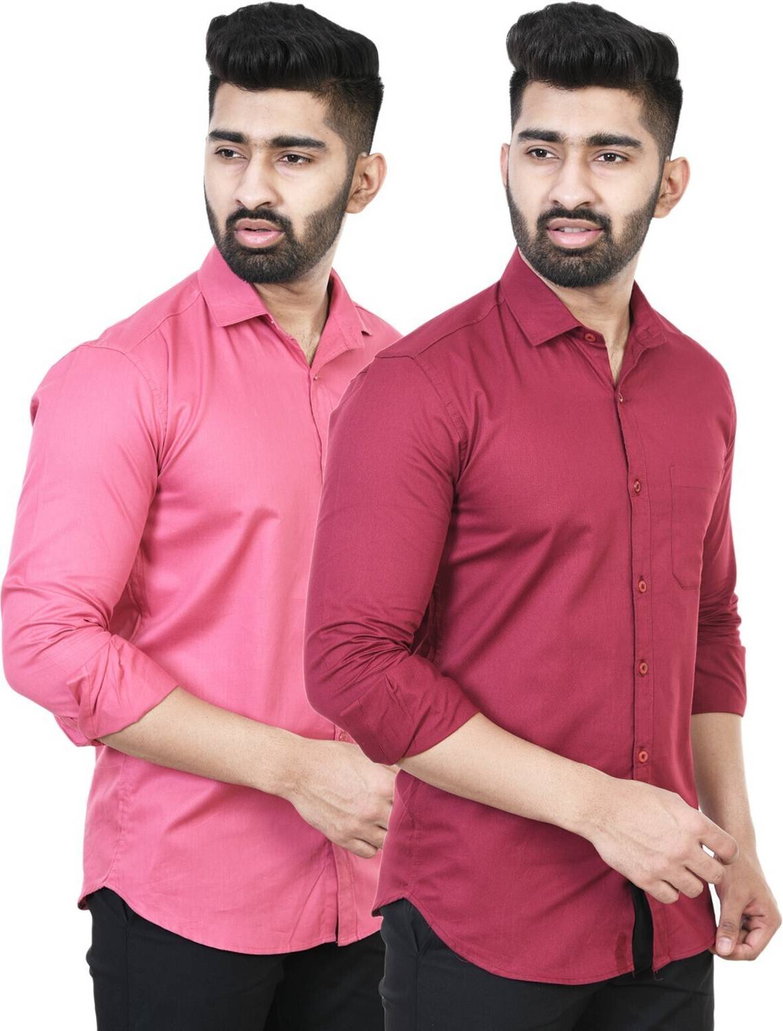 Feel high Men Regular Fit Solid Casual Shirt (Pack of 2)