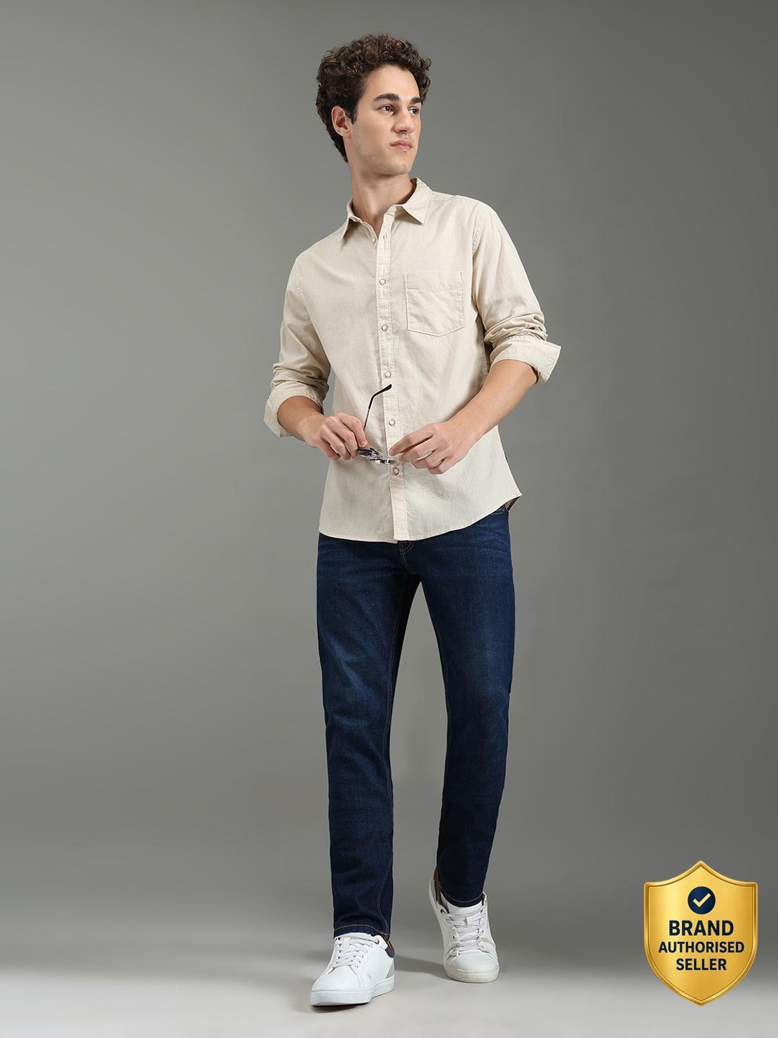 Image of Pepe Jeans Men Solid Casual Beige Shirt