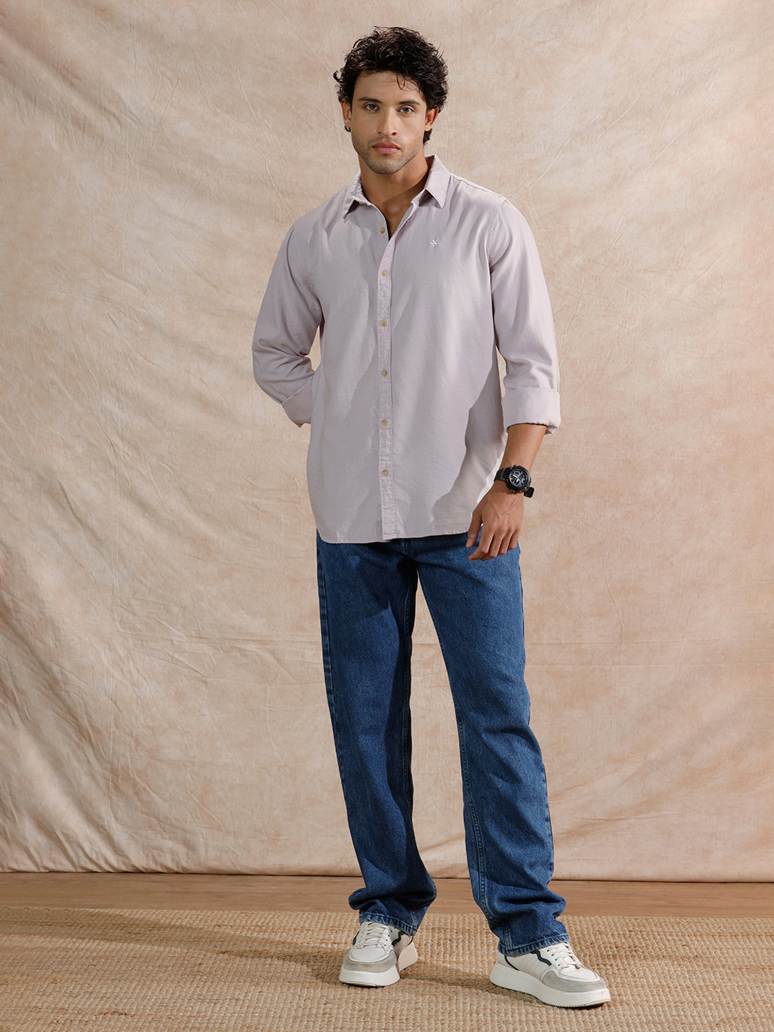 Image of WROGN Men Comfort Fit Solid Spread Collar Casual Shirt