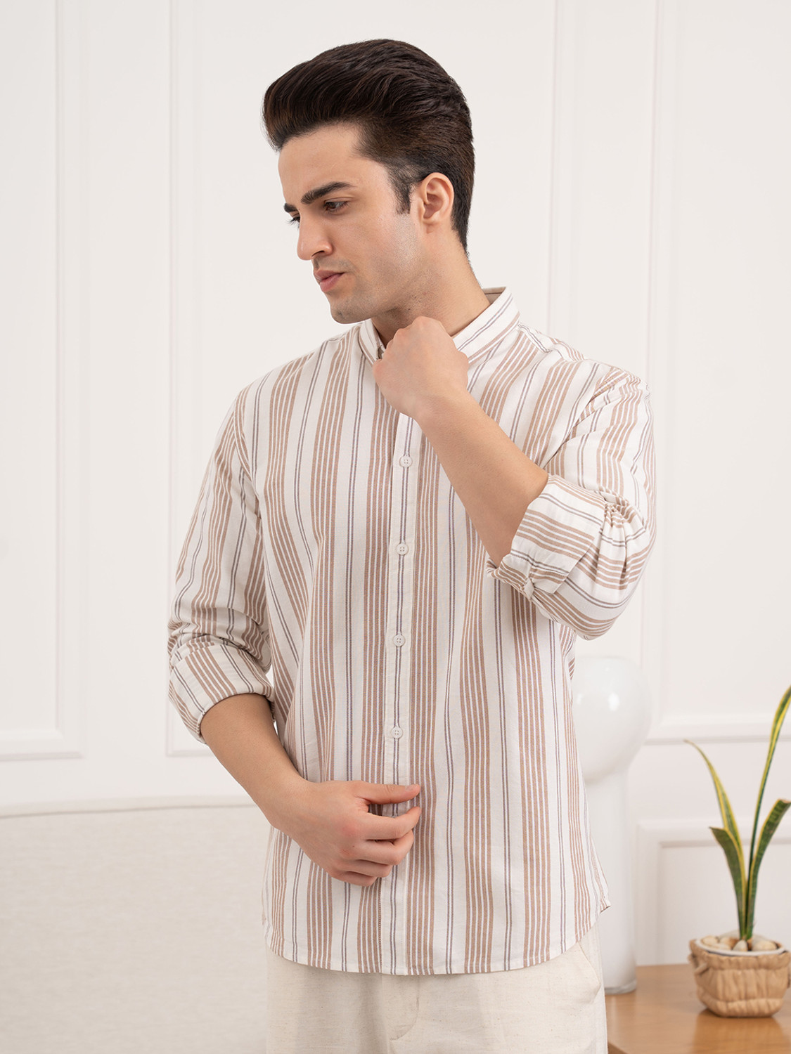 Image of RED TAPE Men Striped Casual Brown Shirt