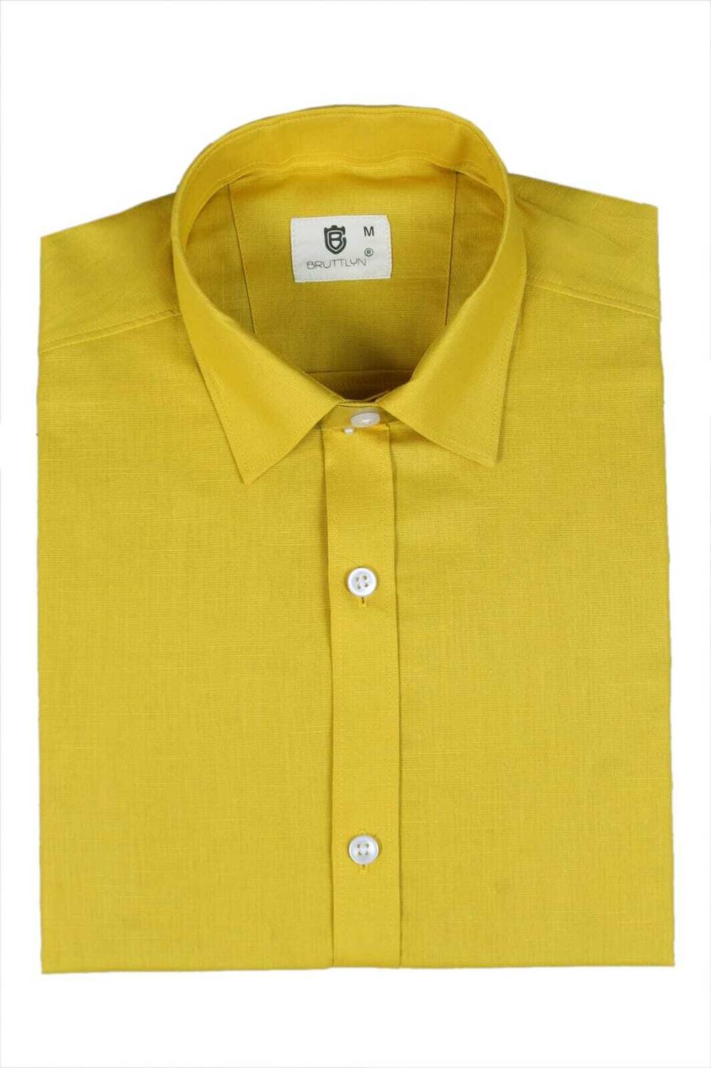 Bruttlyn Men Solid Casual Yellow Shirt
