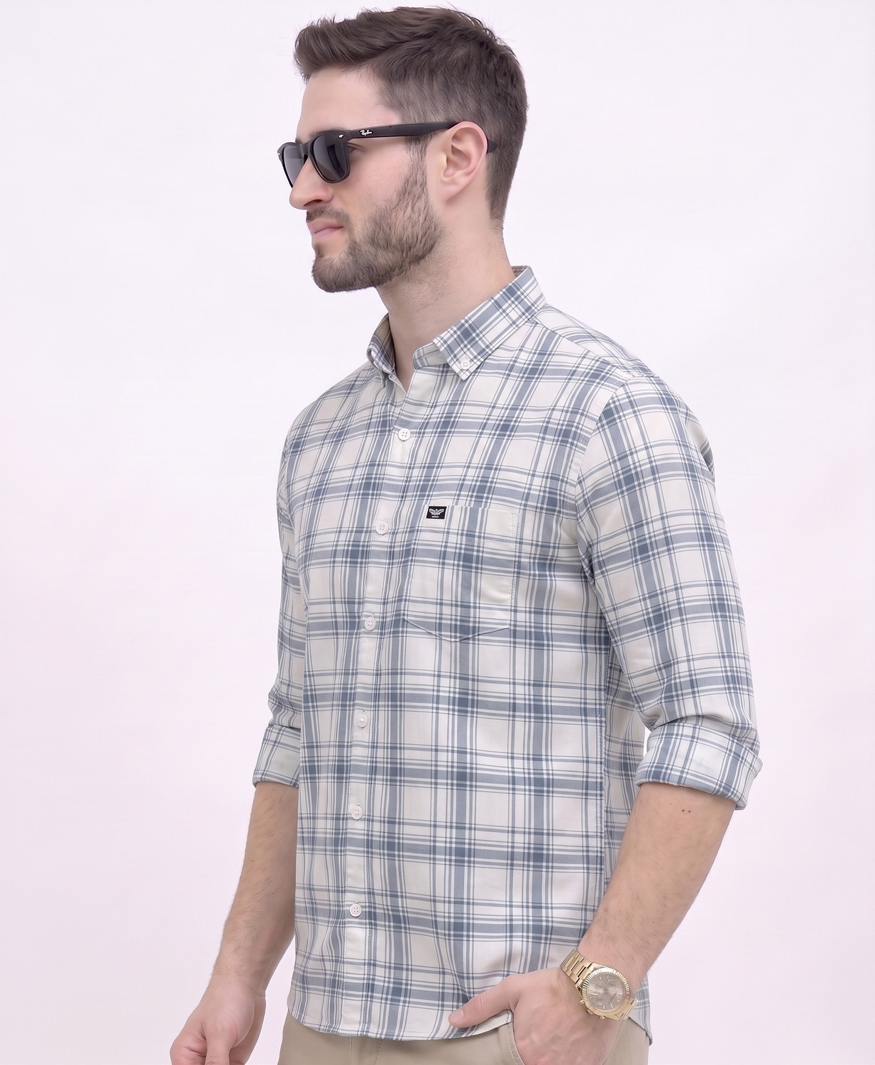Image of METRONAUT Men Checkered Casual Light Blue, White Shirt