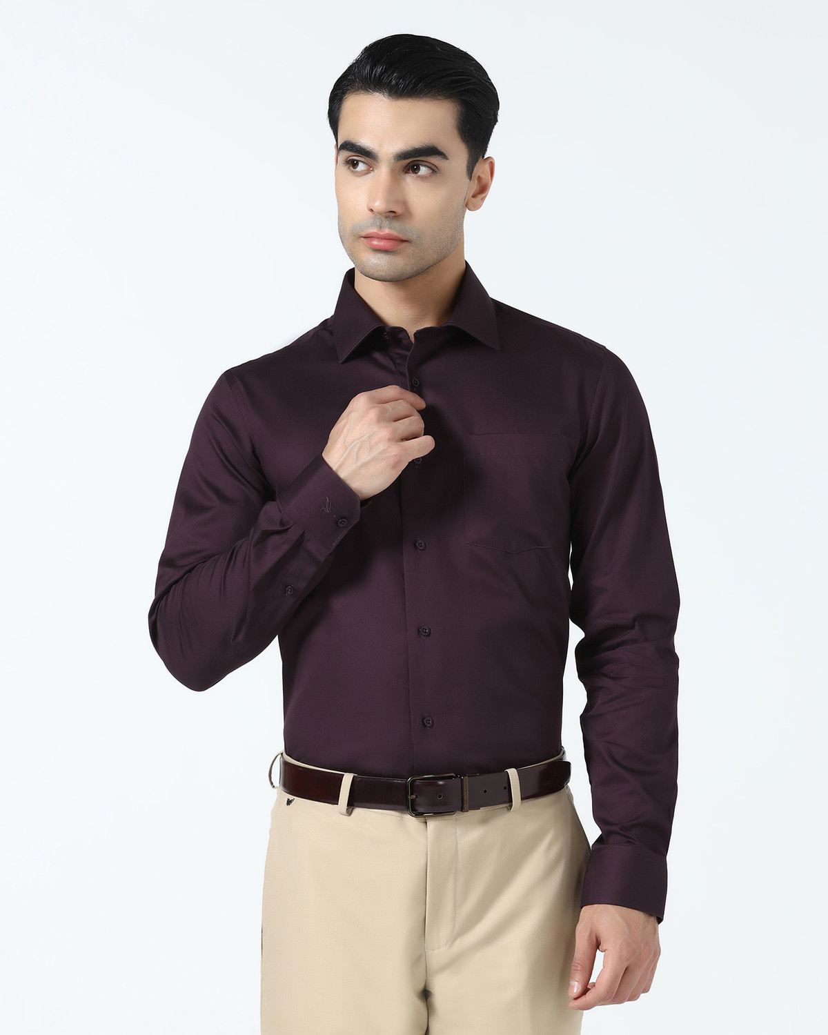 Image of Blackberrys Men Solid Formal Purple Shirt