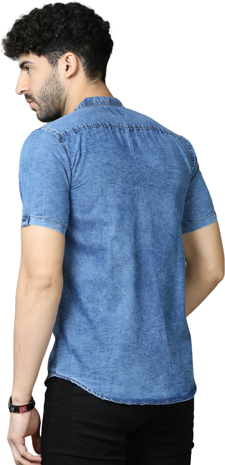 Image of HouseOfCommon Men Solid Casual Blue, Gold Shirt