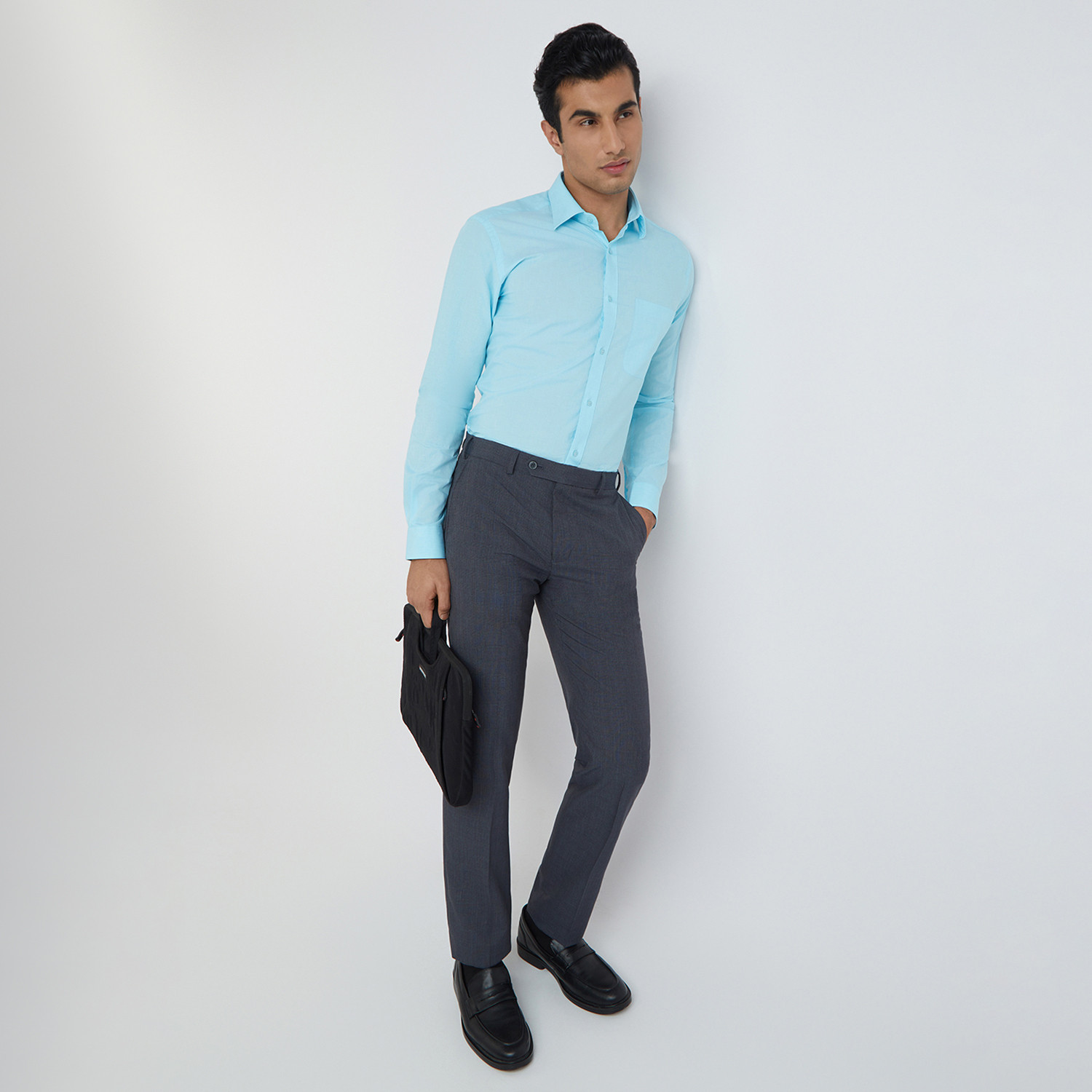 Image of Raymond Men Solid Formal Blue Shirt