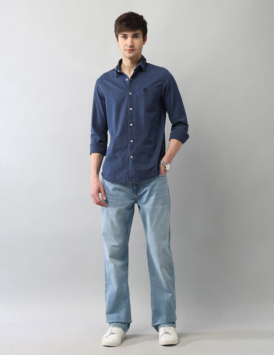 Image of U.S. Polo Assn. Denim Co. Men Striped Casual Blue Shirt