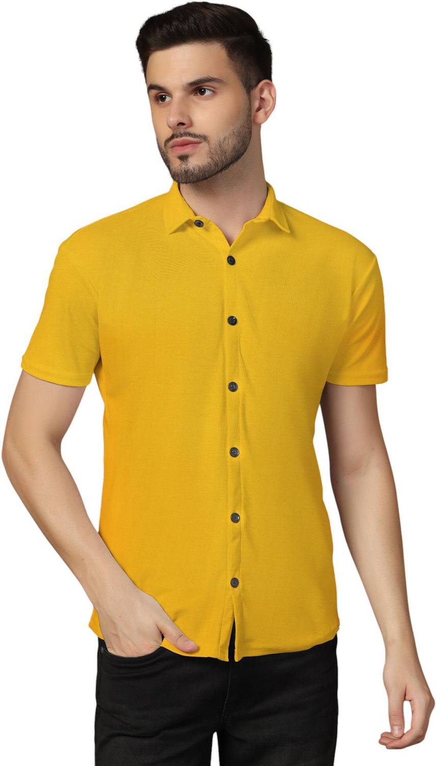 Money Leaf Men Solid Casual Yellow Shirt