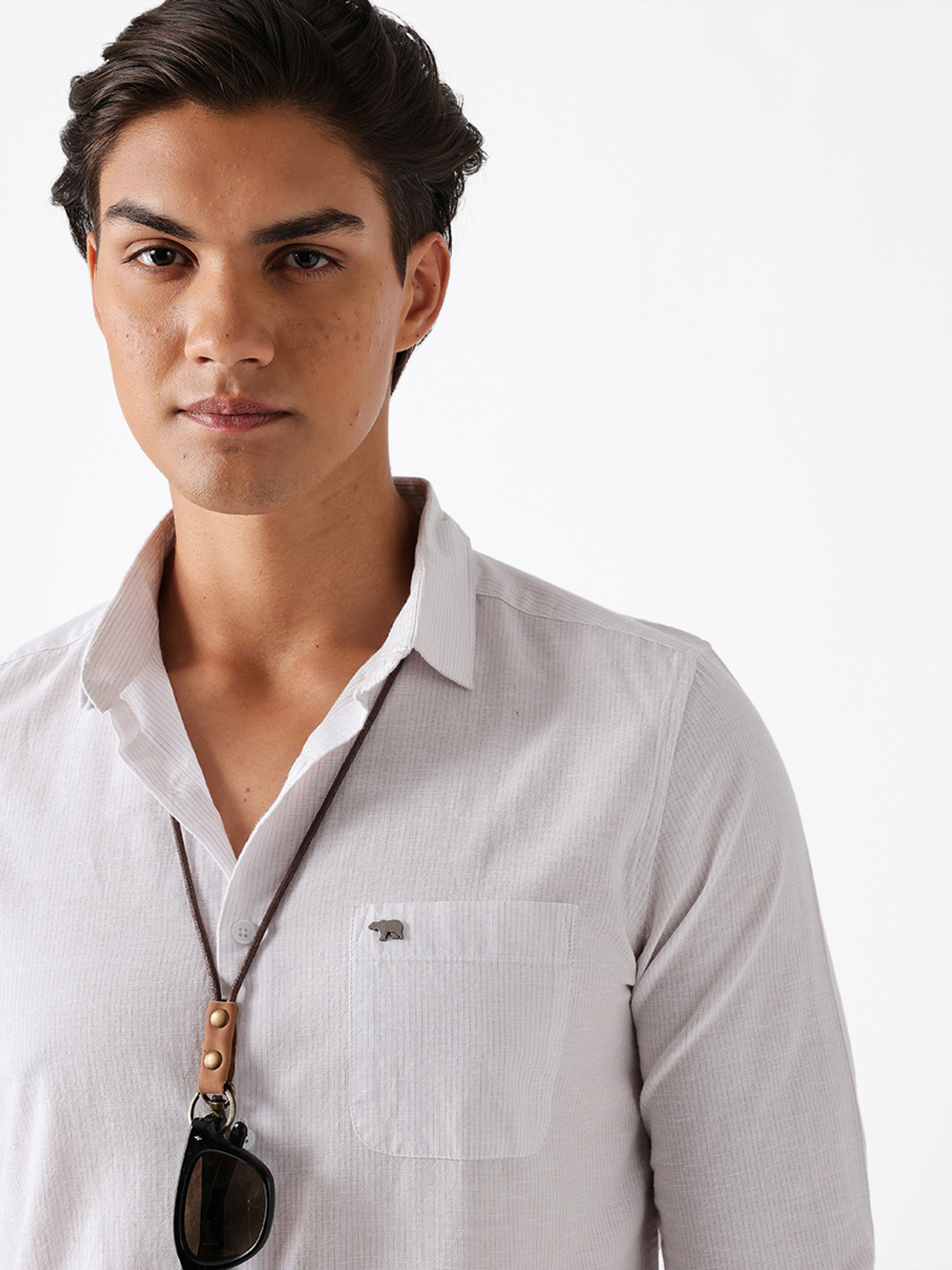 Image of THE BEAR HOUSE Men Solid Casual White Shirt