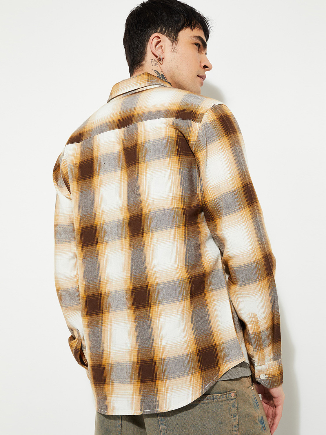 Image of MAX Men Checkered Casual Yellow Shirt