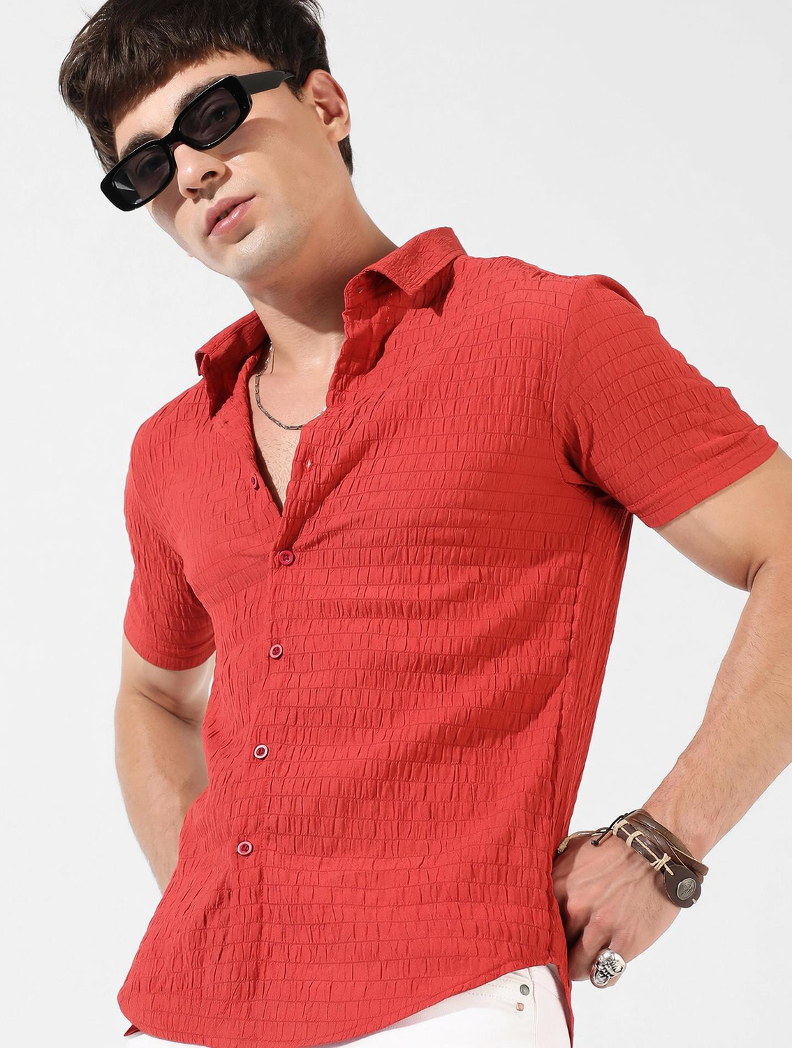 Image of CAMPUS SUTRA Men Printed Casual Red Shirt