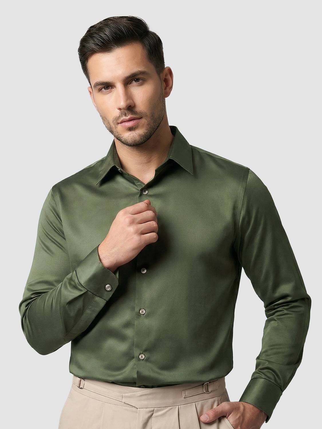 BEYOUNG Men Green Formal Shirt - Image 3