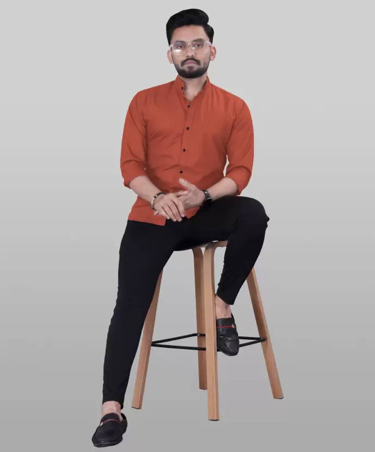 Tanip Men Solid Casual Orange Shirt