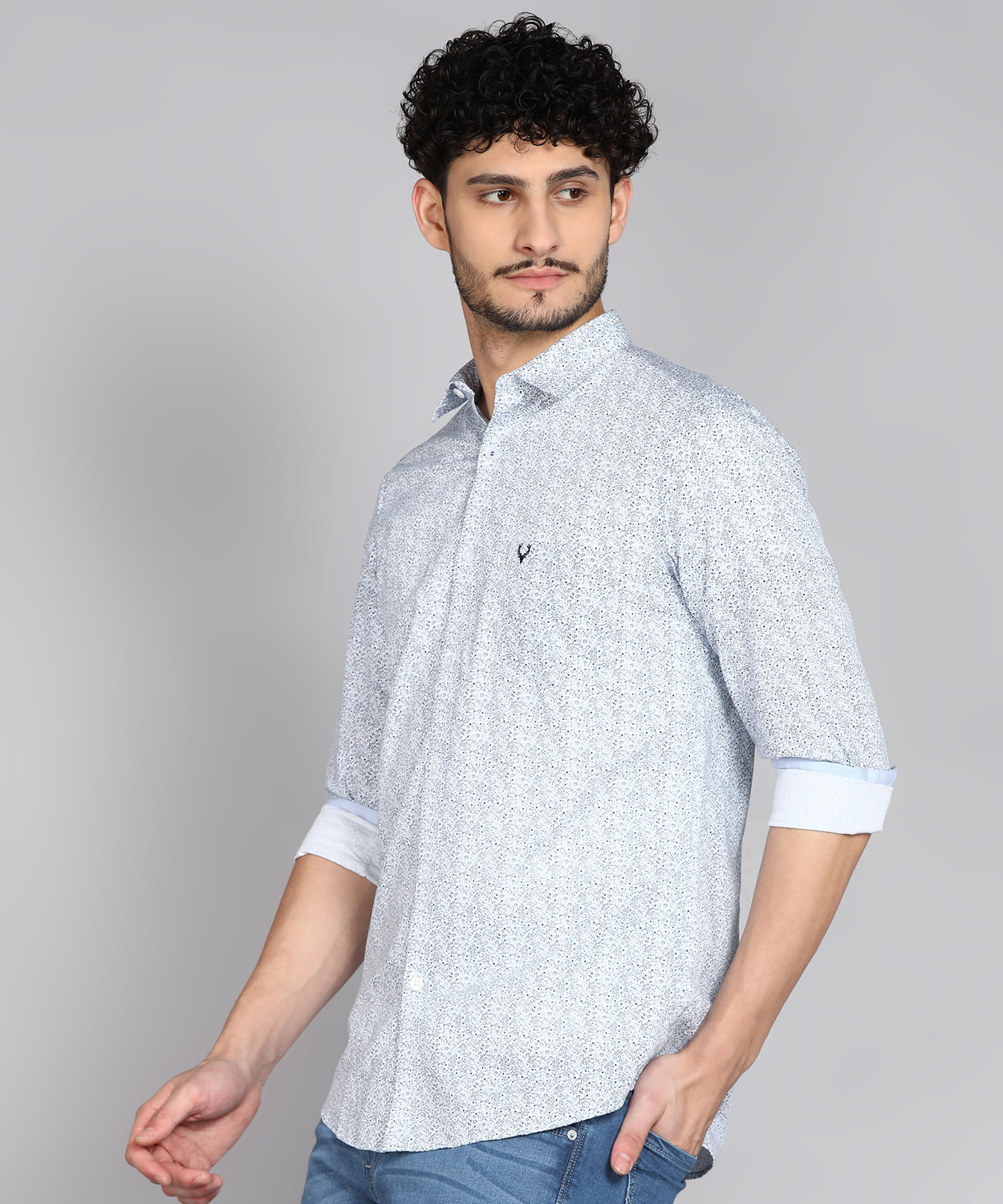 Image of Allen Solly Men Printed Formal Light Blue Shirt