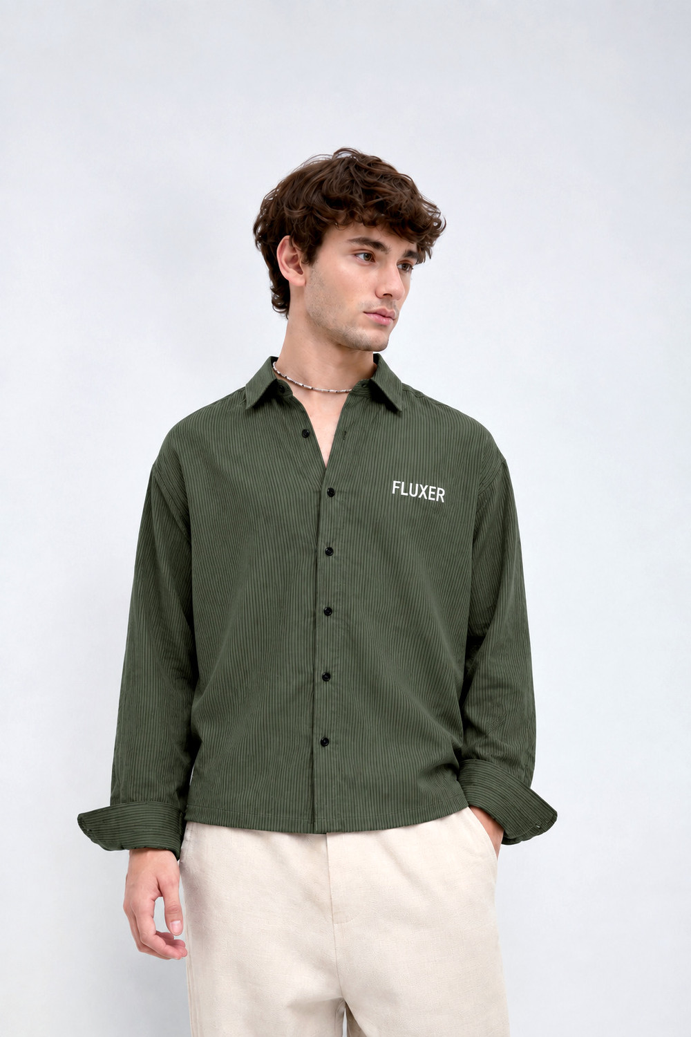 Image of Fluxer Men Boxy Fit Self Design Spread Collar Casual Shirt