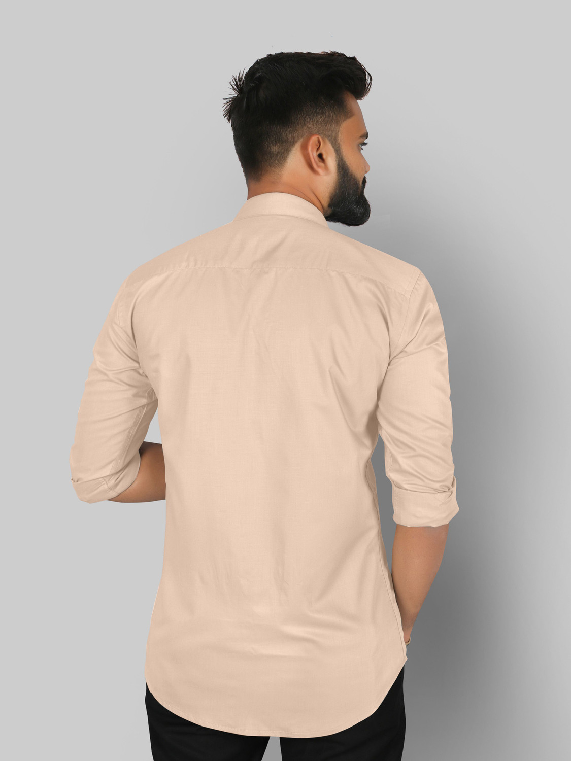 Image of FIBERMILL Men Solid Formal Beige Shirt