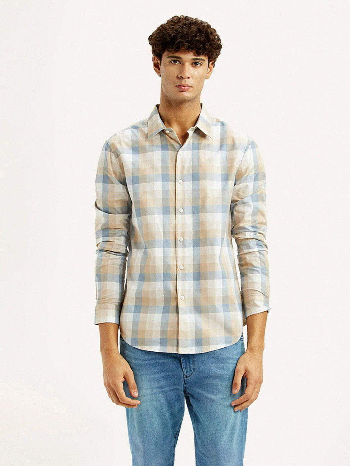 Image of LEVI'S Men Checkered Casual Beige Shirt