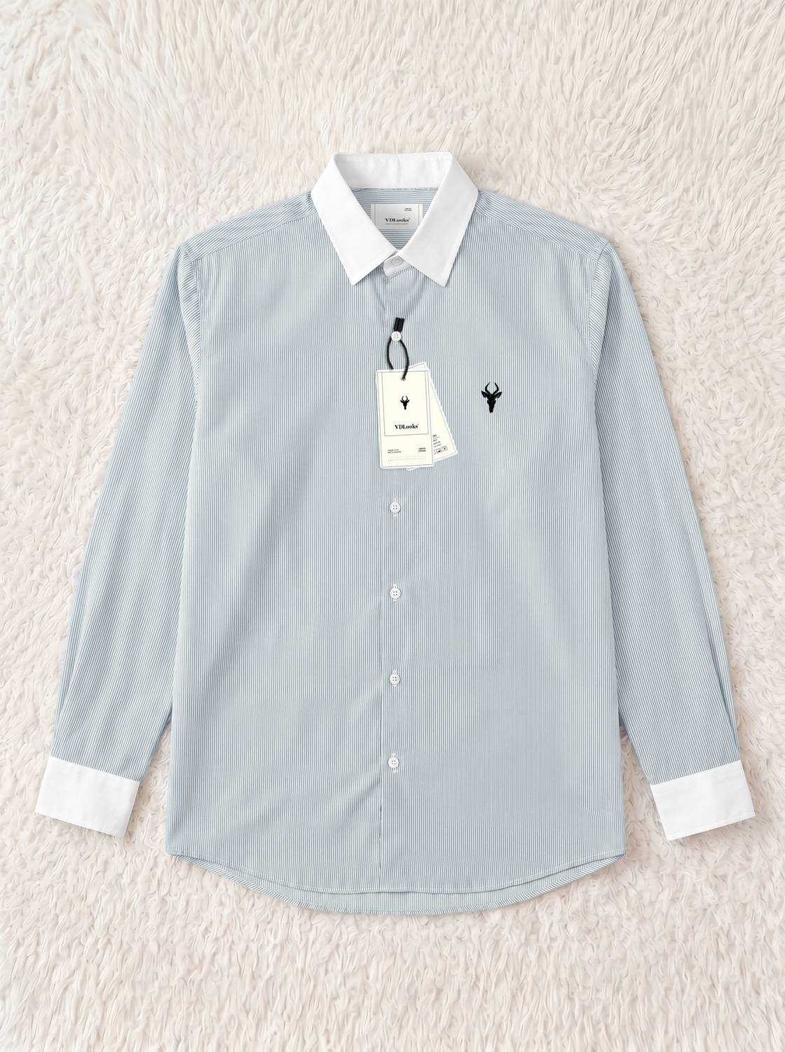 vdlooks Men Striped Casual Grey Shirt - Image 2