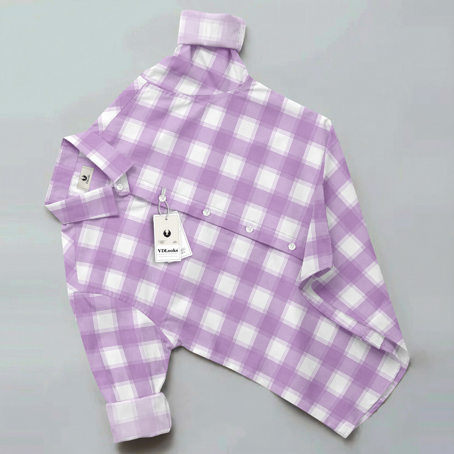 Image of VD Looks Men Checkered Casual Purple, White Shirt