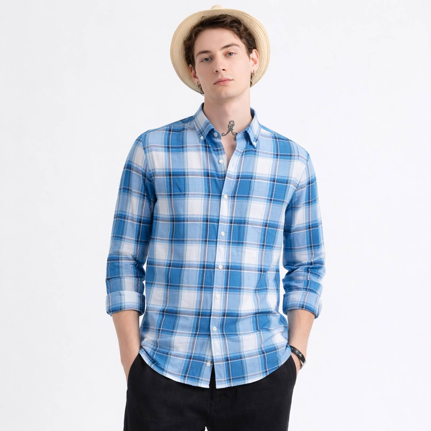 FalconWear Men Checkered Blue Shirt - Image 3