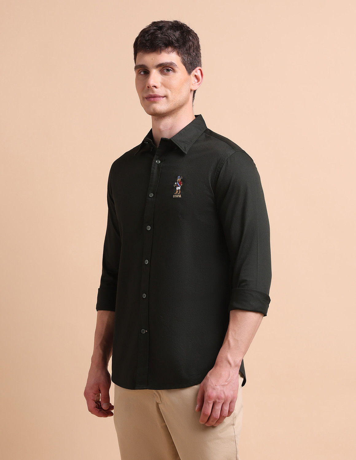 Image of U.S. POLO ASSN. Men Solid Casual Green Shirt