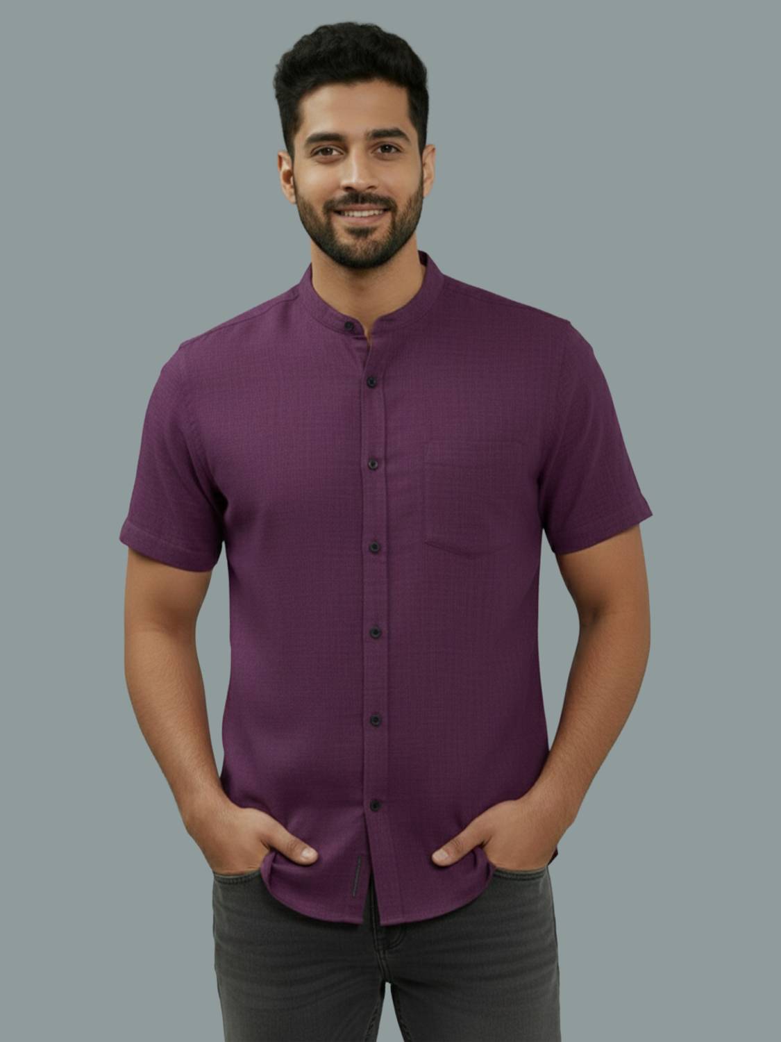 indirae Men Solid Casual Purple Shirt