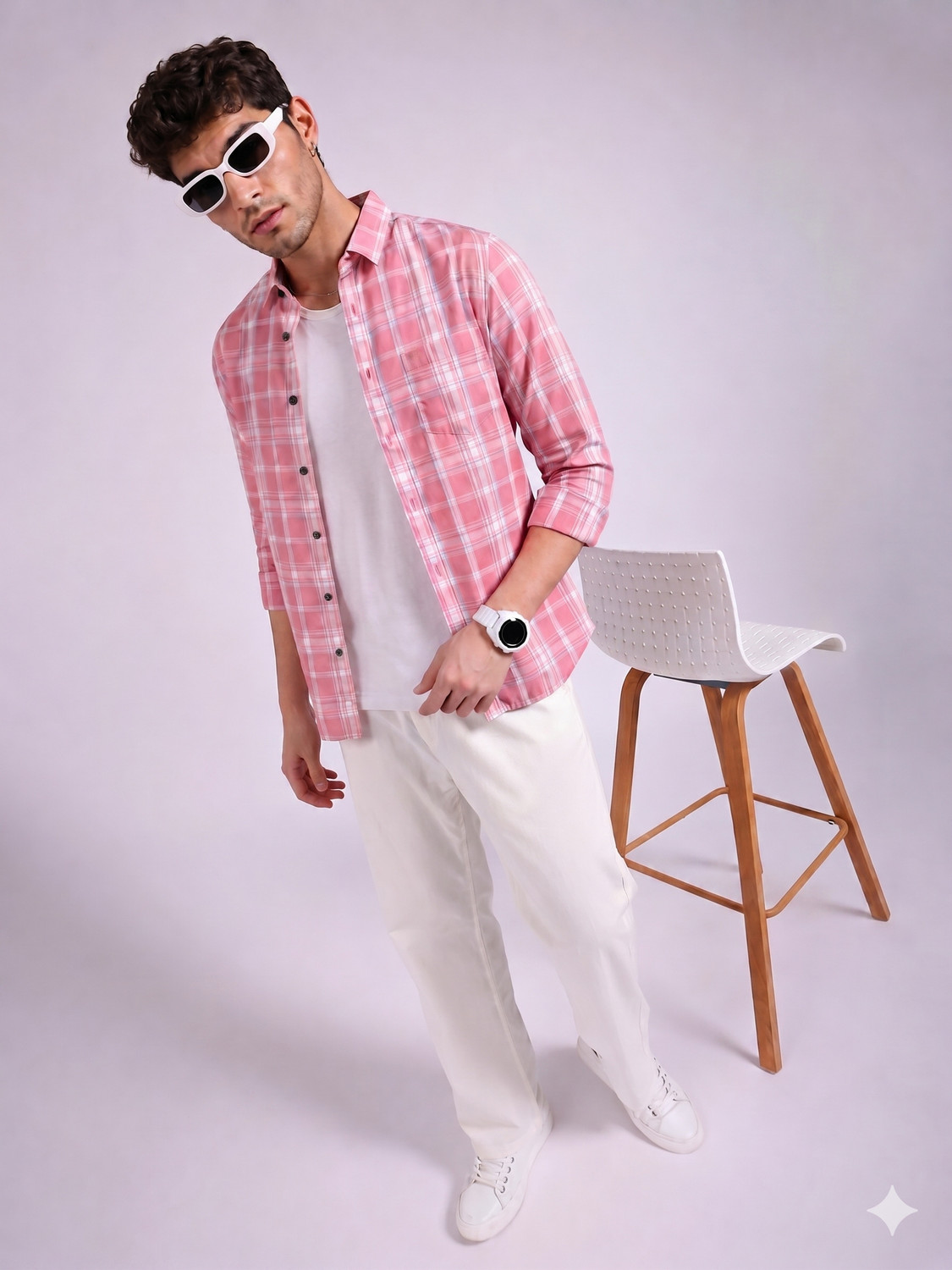 Image of YELLOWDASH Men Checkered Casual Pink Shirt