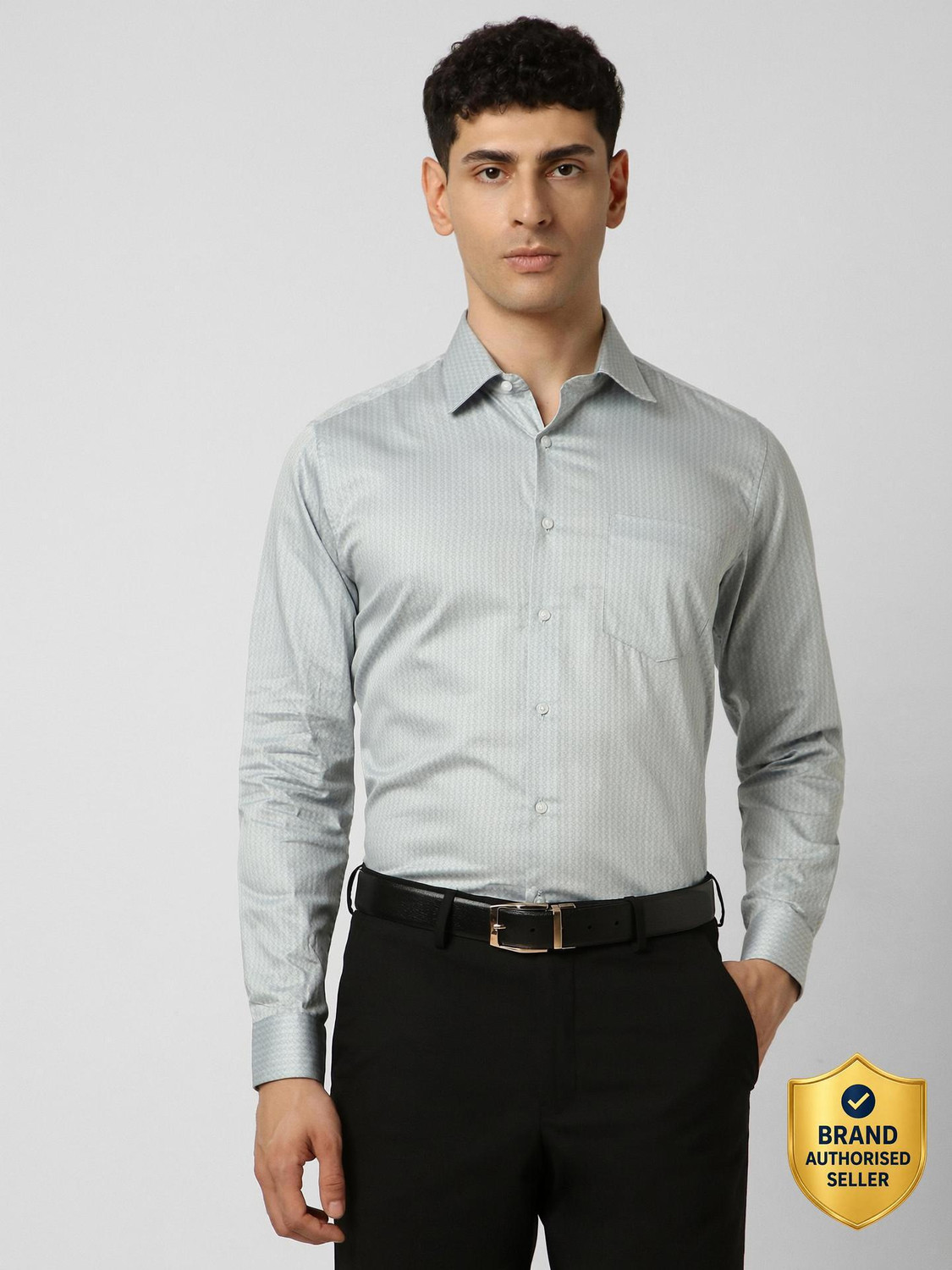 Image of VAN HEUSEN Men Self Design Formal Grey Shirt