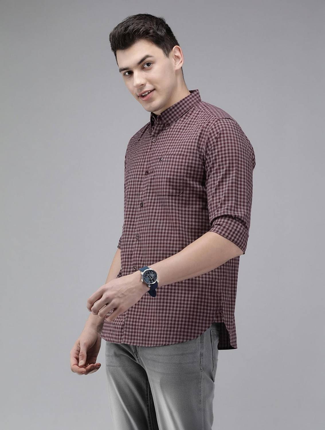 THE BEAR HOUSE Men Checkered Casual Maroon Shirt