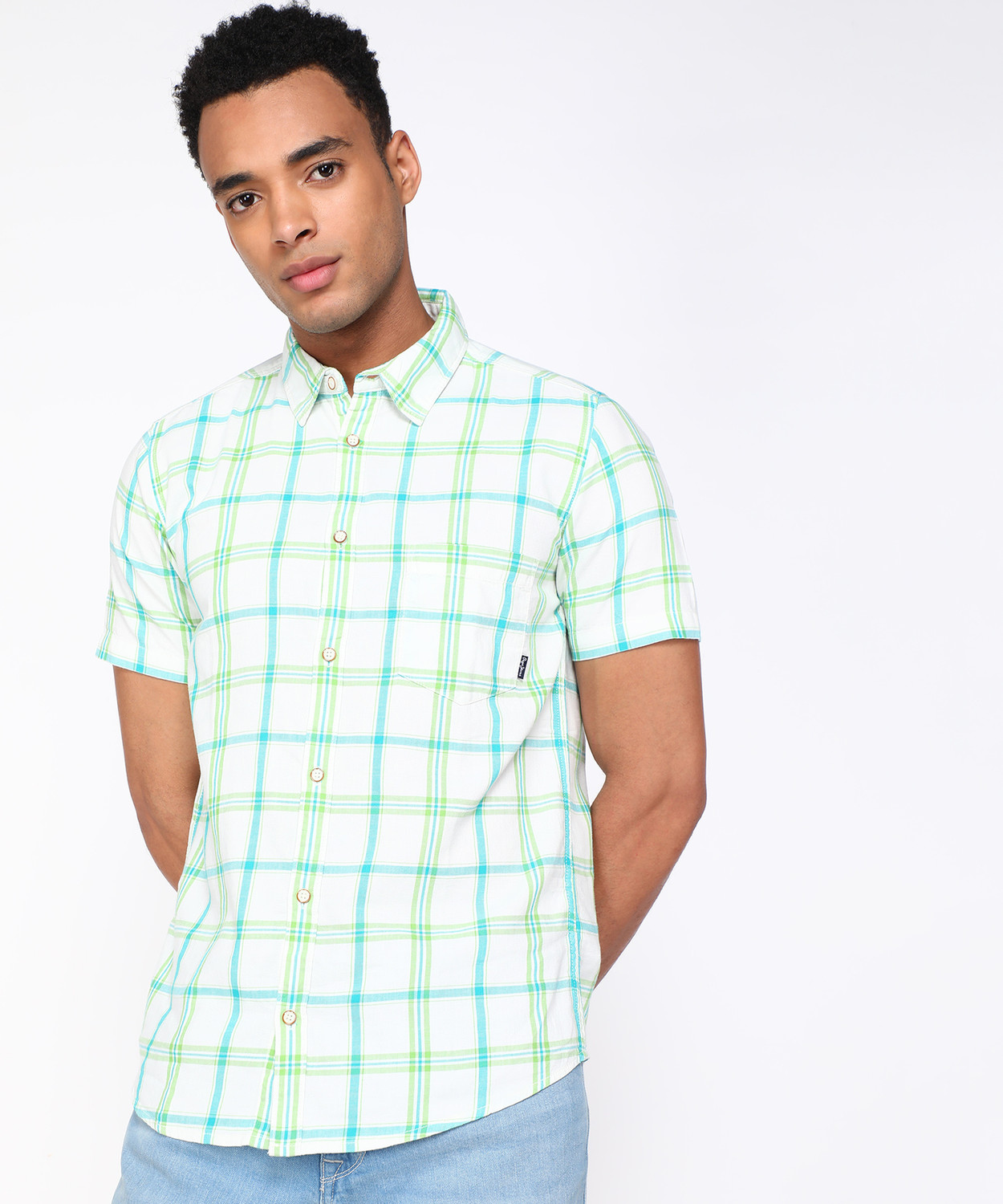 Image of Pepe Jeans Men Checkered Casual Green Shirt