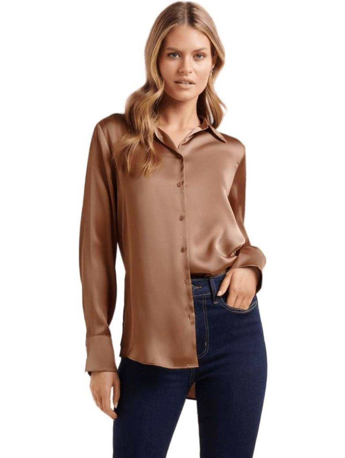 BOWRAIN Women Solid Casual Brown Shirt