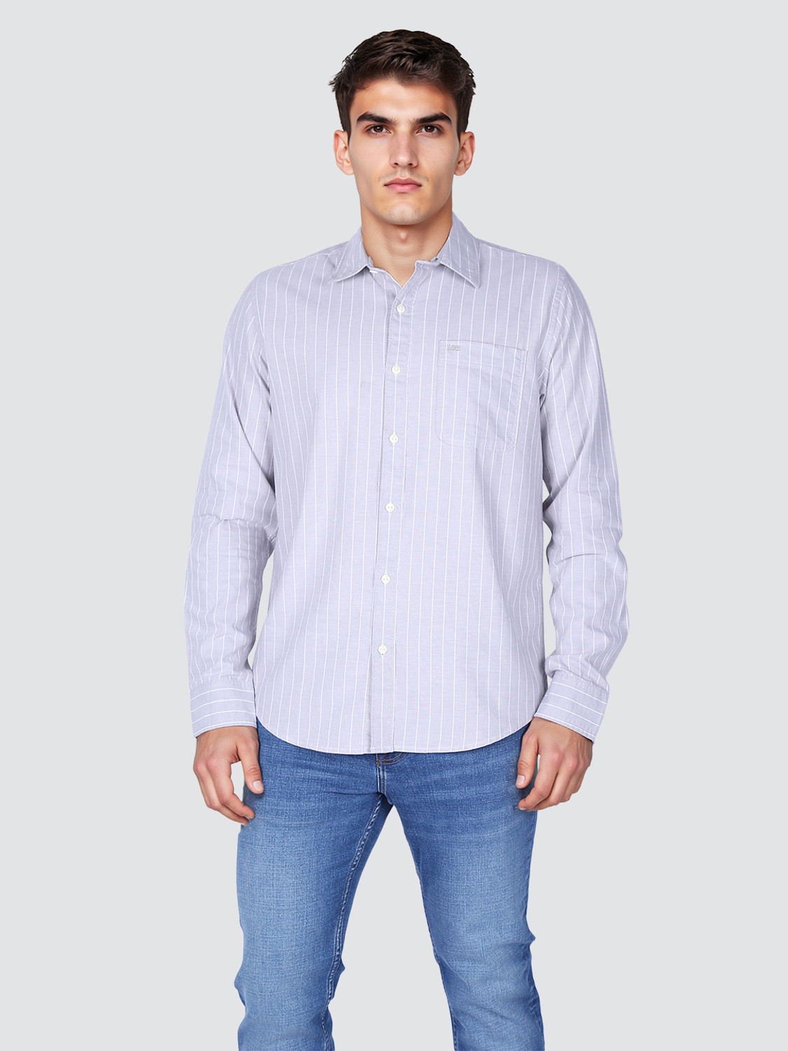 Image of LEE Men Striped Casual Grey Shirt