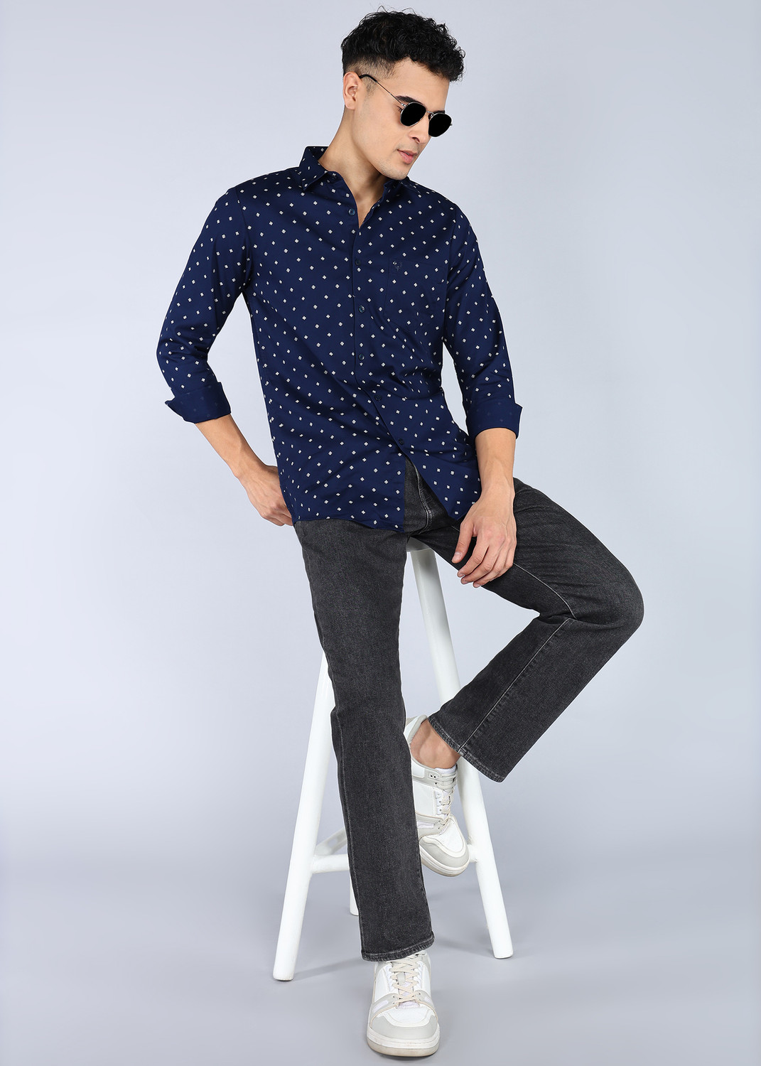 Image of Allen Solly Men Printed Casual Blue Shirt