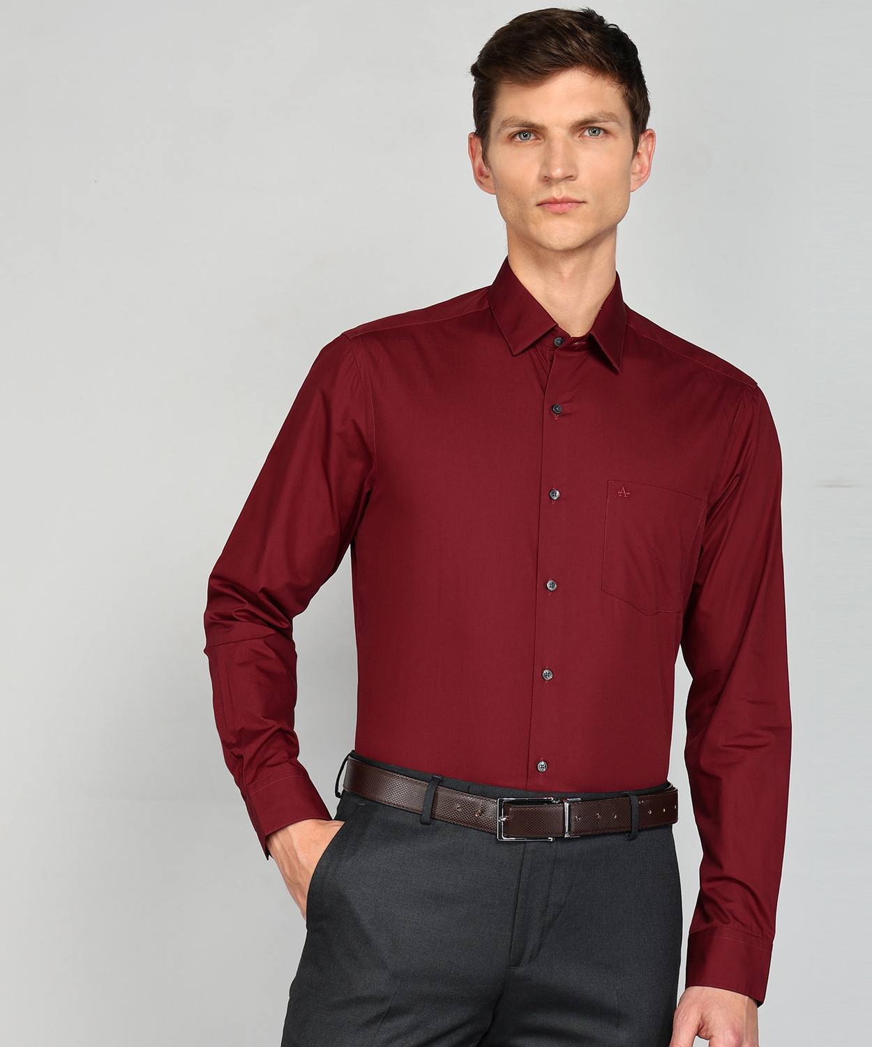 Image of ARROW Men Solid Formal Maroon Shirt