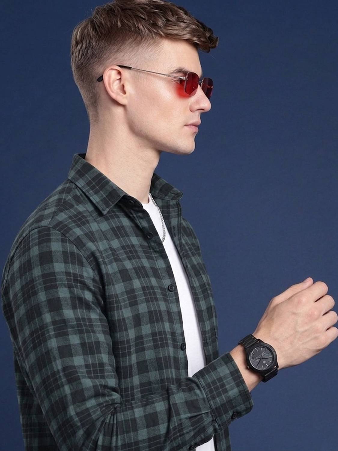 Roadster Men Checkered Casual Dark Green, Black Shirt - Image 3
