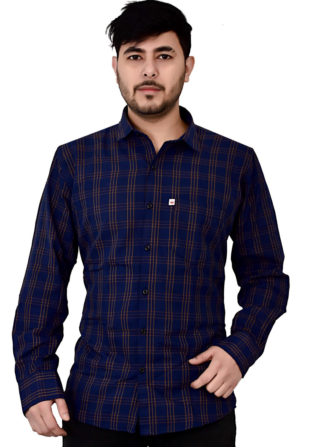 Image of Marc Laurent Men Checkered Casual Brown, Blue Shirt