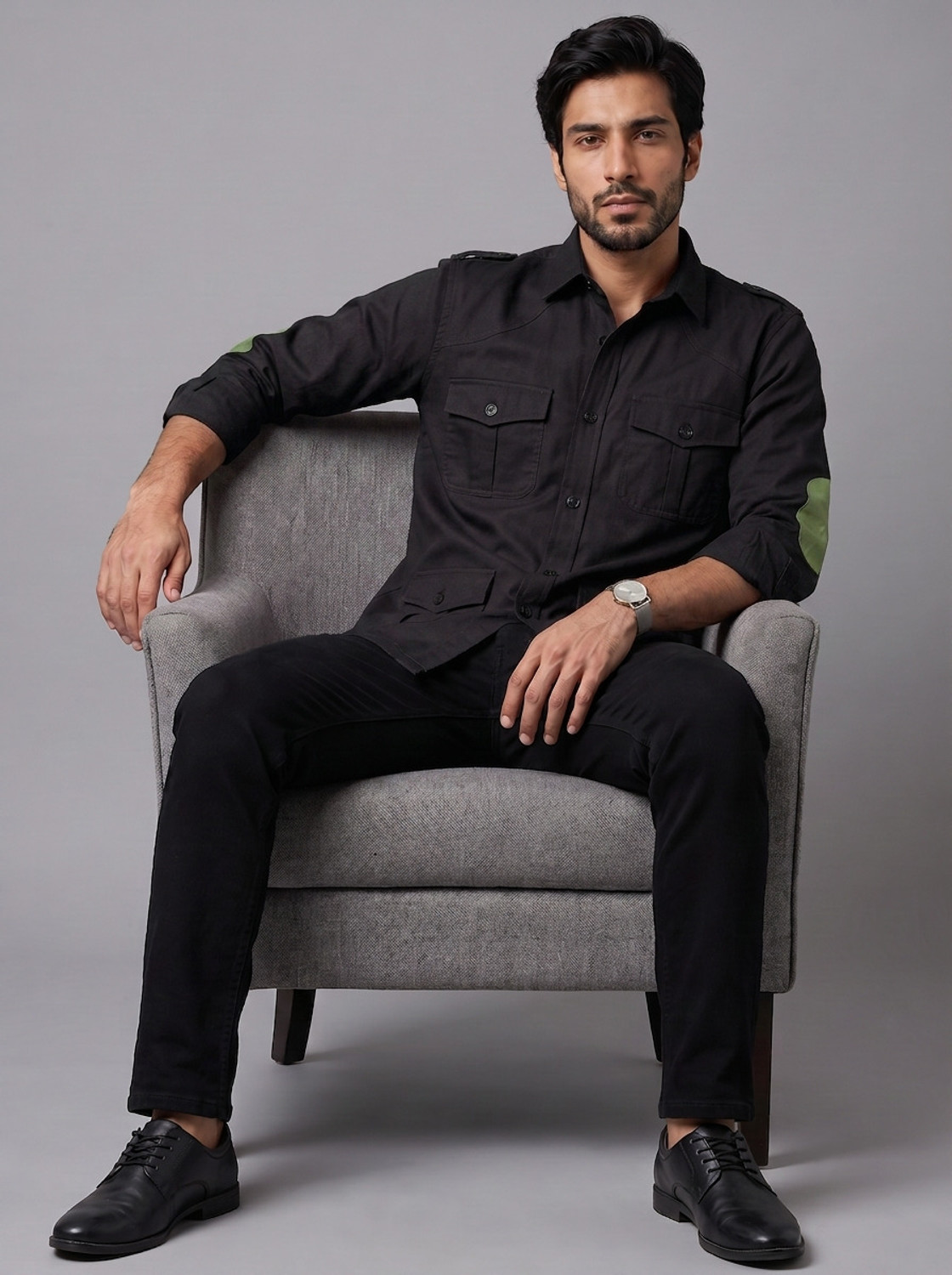 Image of KAPTO Men Color Block Casual Black Shirt
