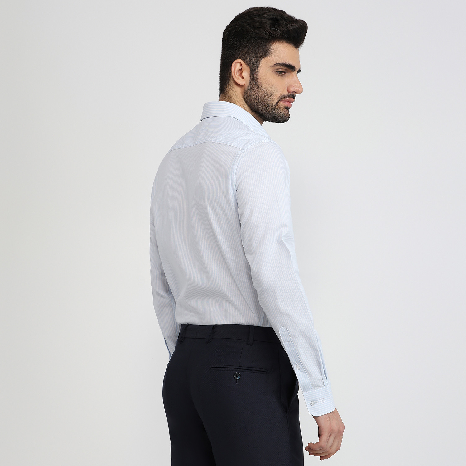 Image of Raymond Men Slim Fit Striped Cut Away Collar Formal Shirt
