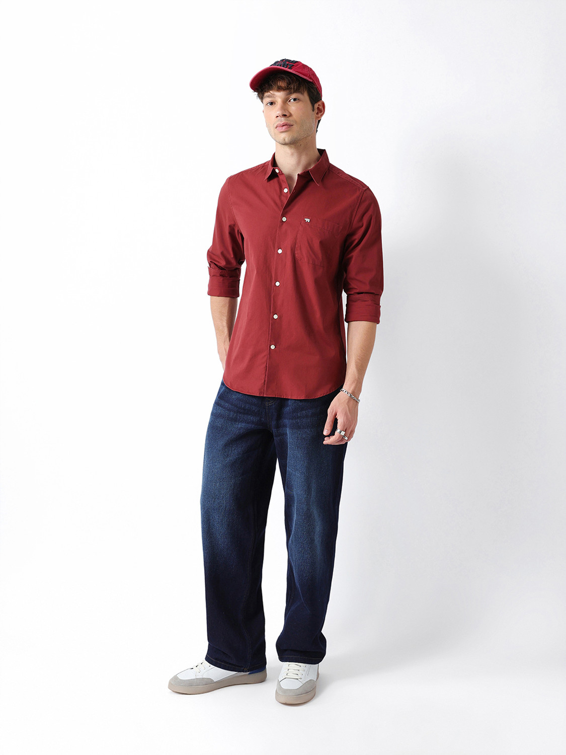 Image of THE BEAR HOUSE Men Solid Casual Brown Shirt
