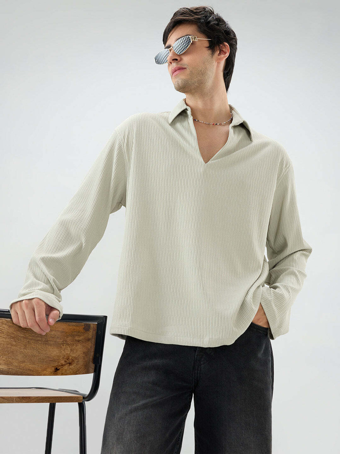 Image of VASTRADO Men Self Design Casual Green Shirt