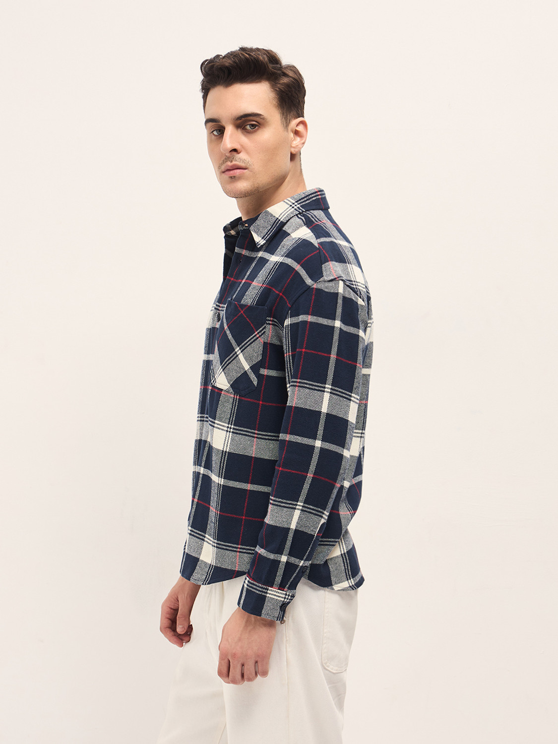 Image of THE BEAR HOUSE Men Checkered Casual Blue Shirt