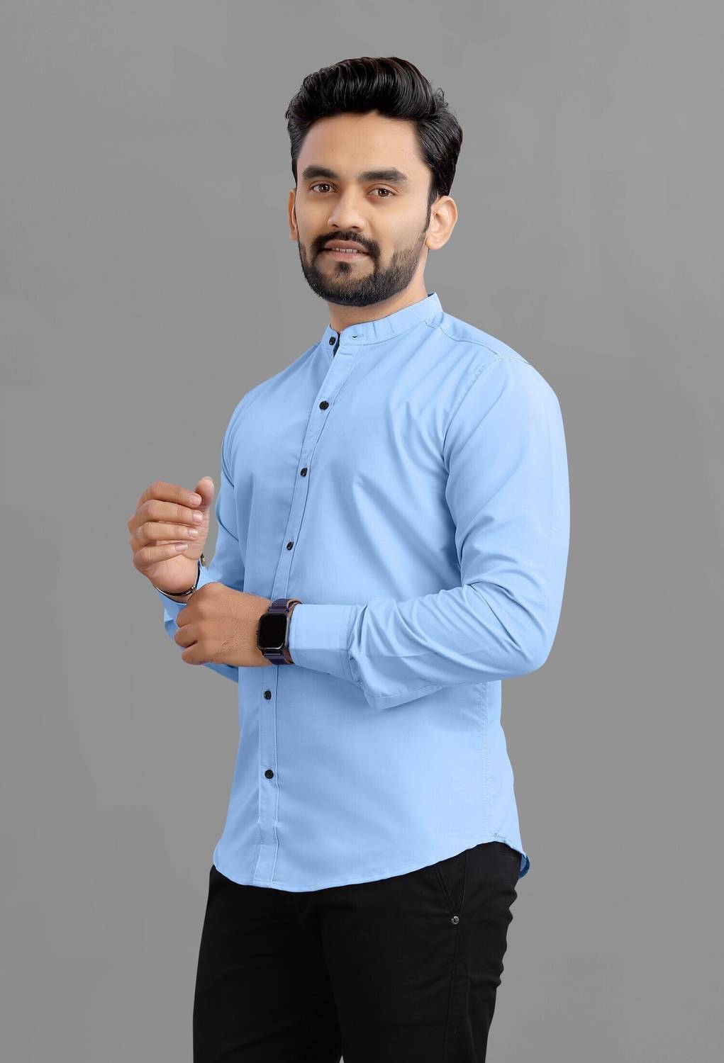 RAHUL Men Solid Casual Light Blue Shirt - Image 3