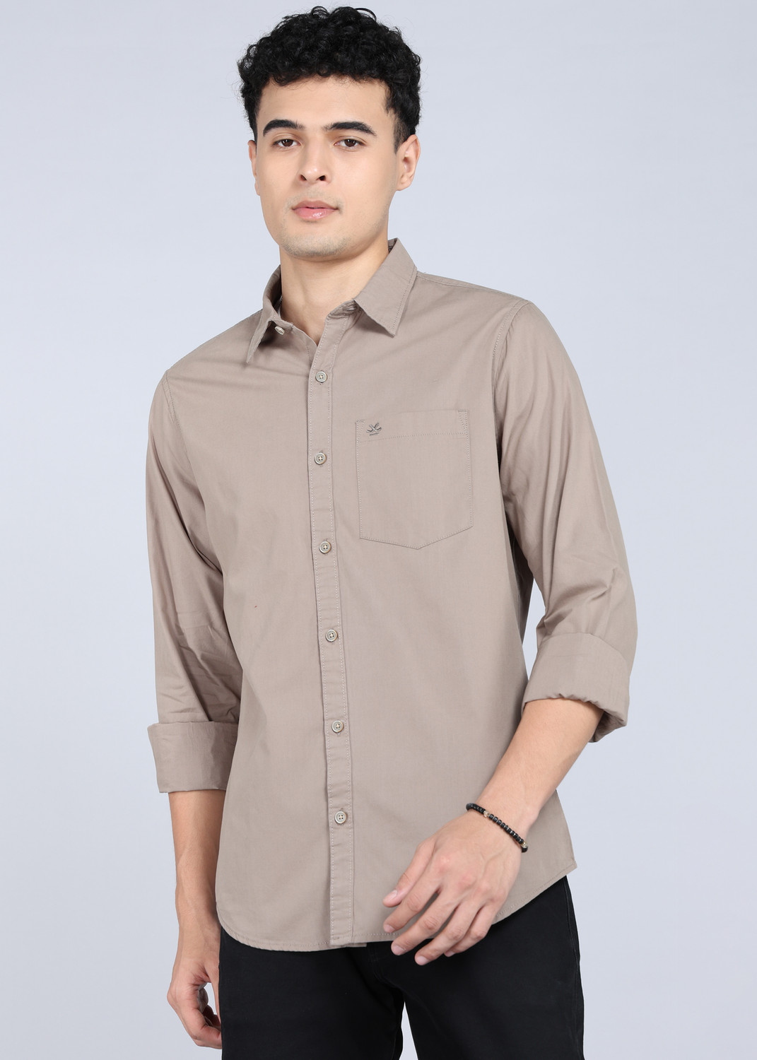 Image of WROGN Men Solid Casual Brown Shirt