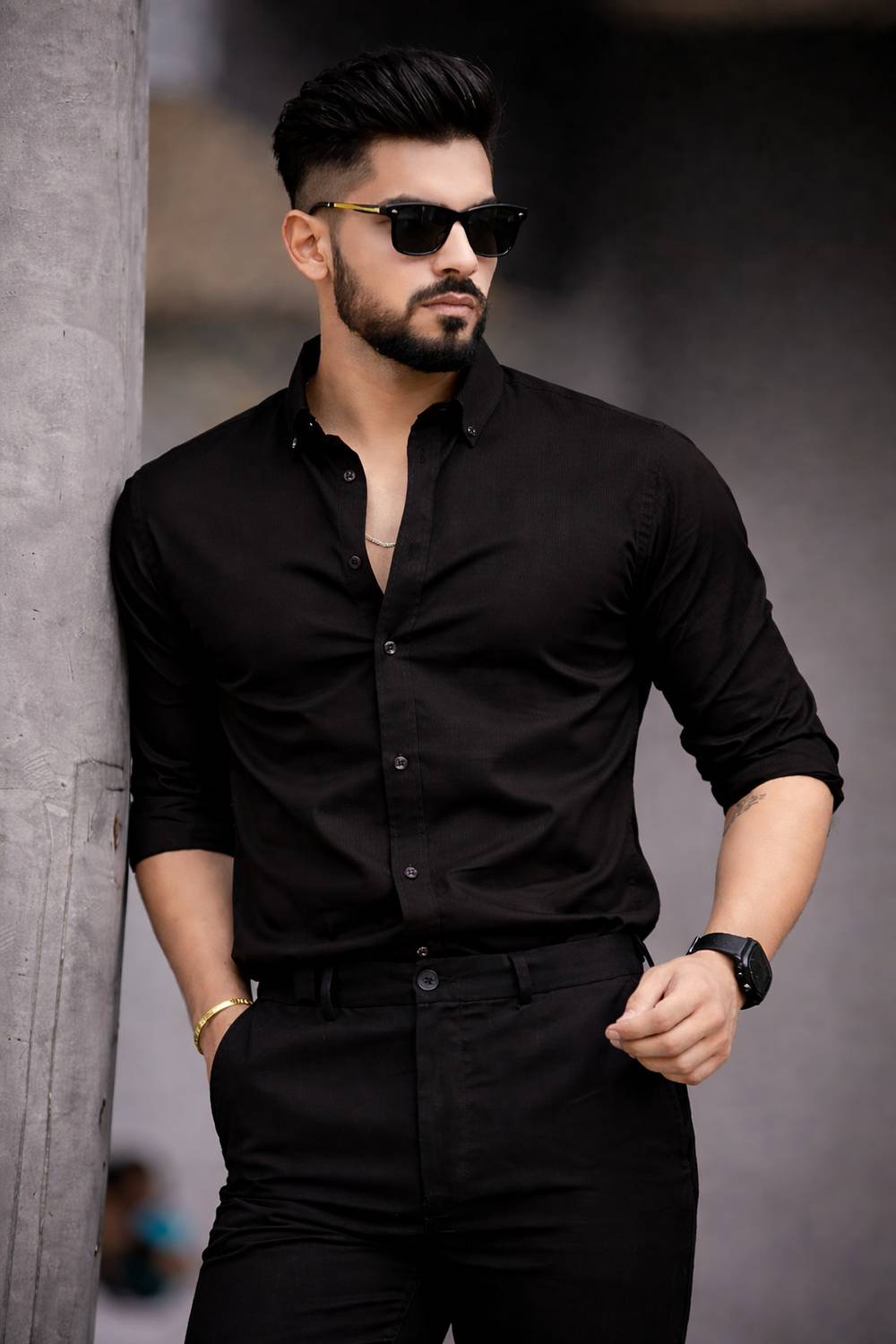 PRIVASTRAM Men Solid Casual Black Shirt