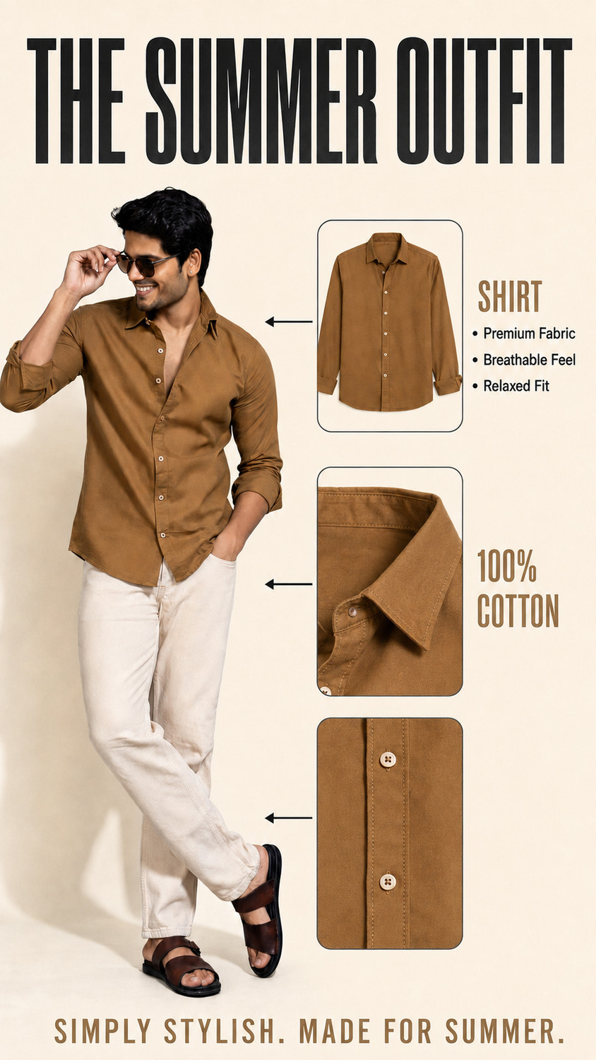 Image of METRONAUT Men Solid Casual Brown Shirt
